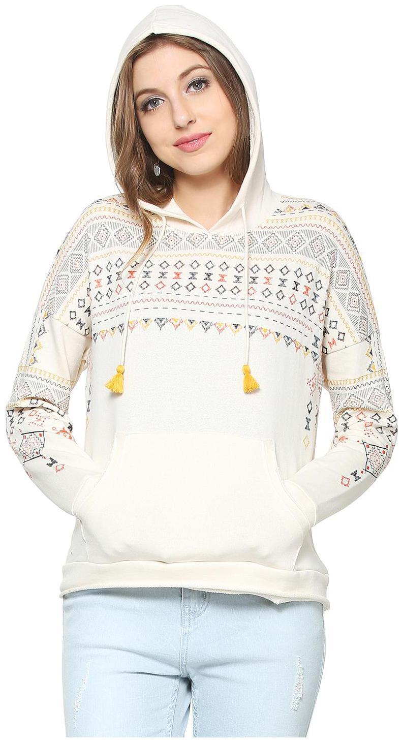

People Women Self Design Sweatshirt - Beige