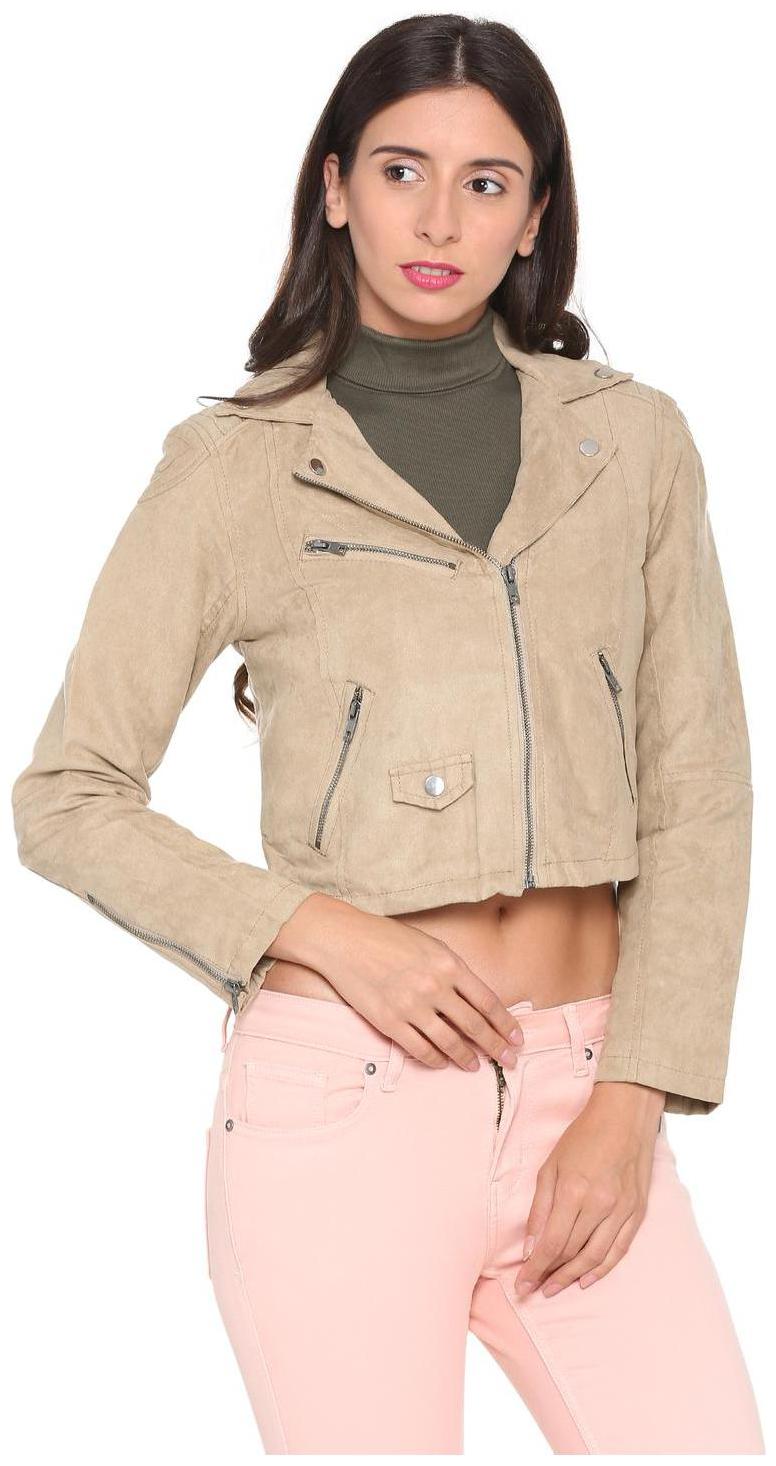 

People Women Solid Bomber Jacket - Beige