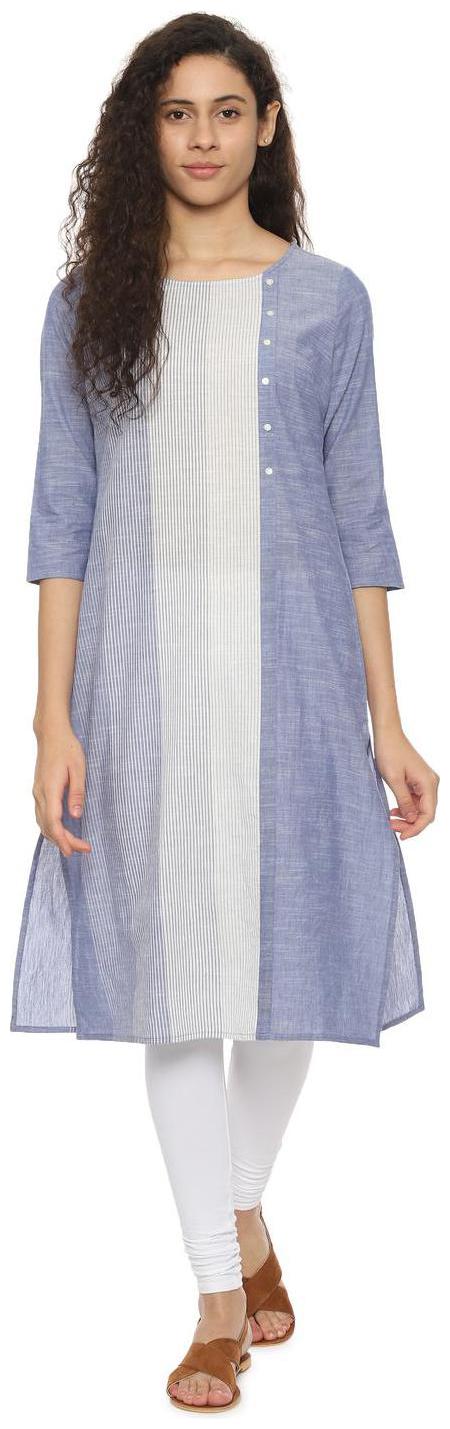 

People Women Blue Striped Straight Kurta