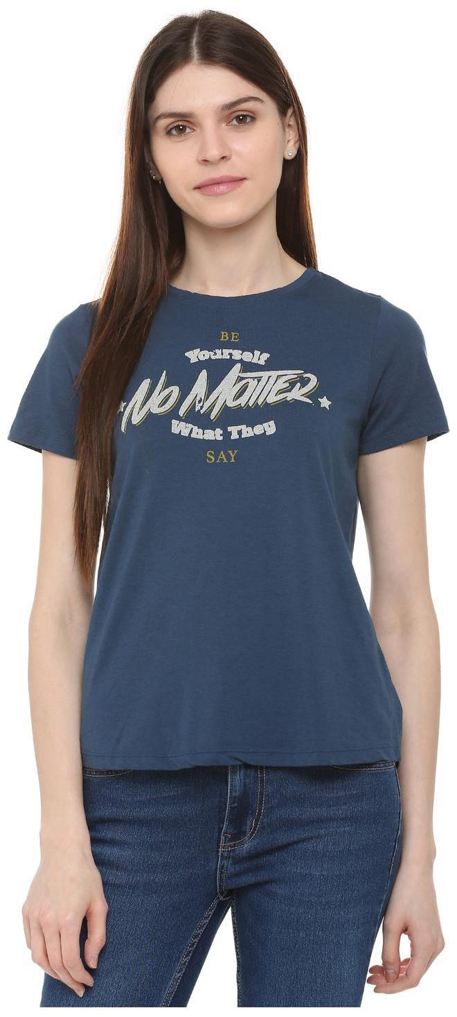 

People Women Blue Regular fit Round neck Blended T shirt