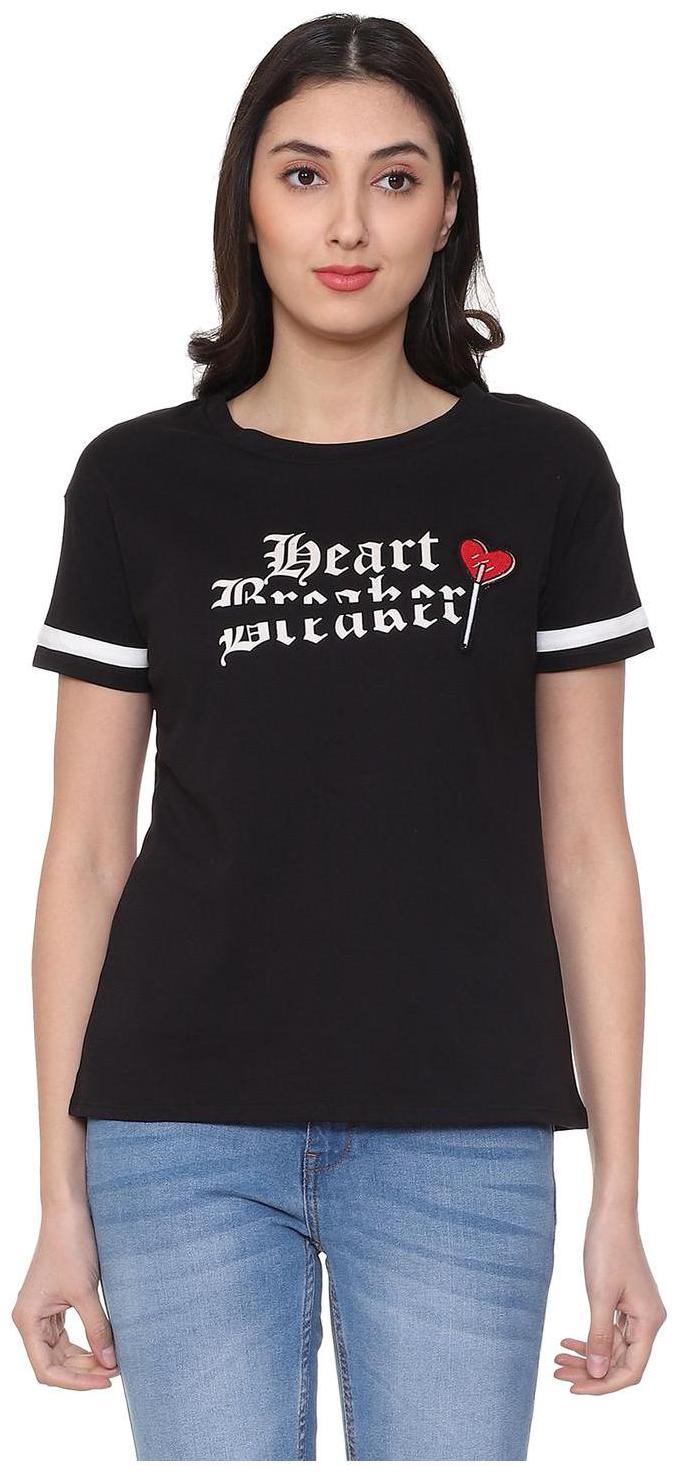 

People Women Black Regular fit Round neck Cotton T shirt