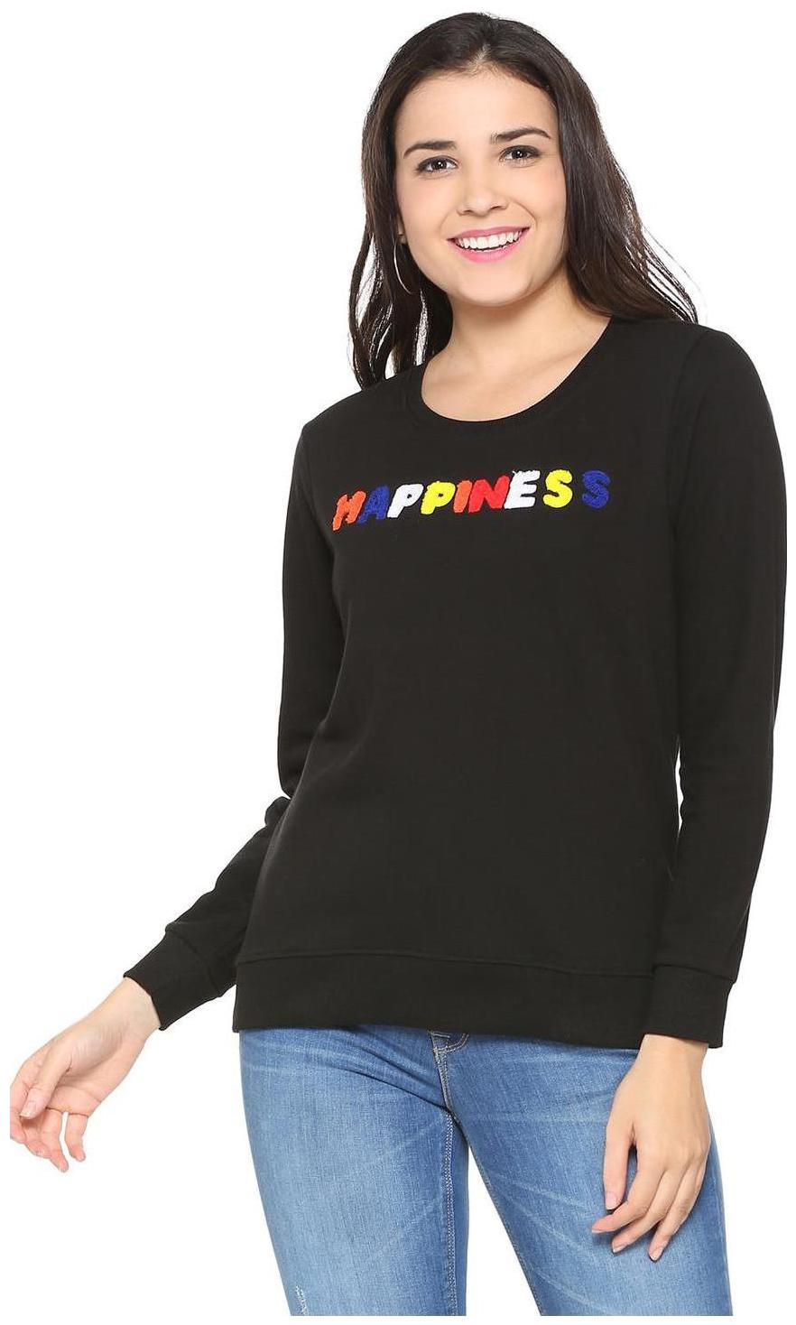 

People Women Self Design Sweatshirt - Black