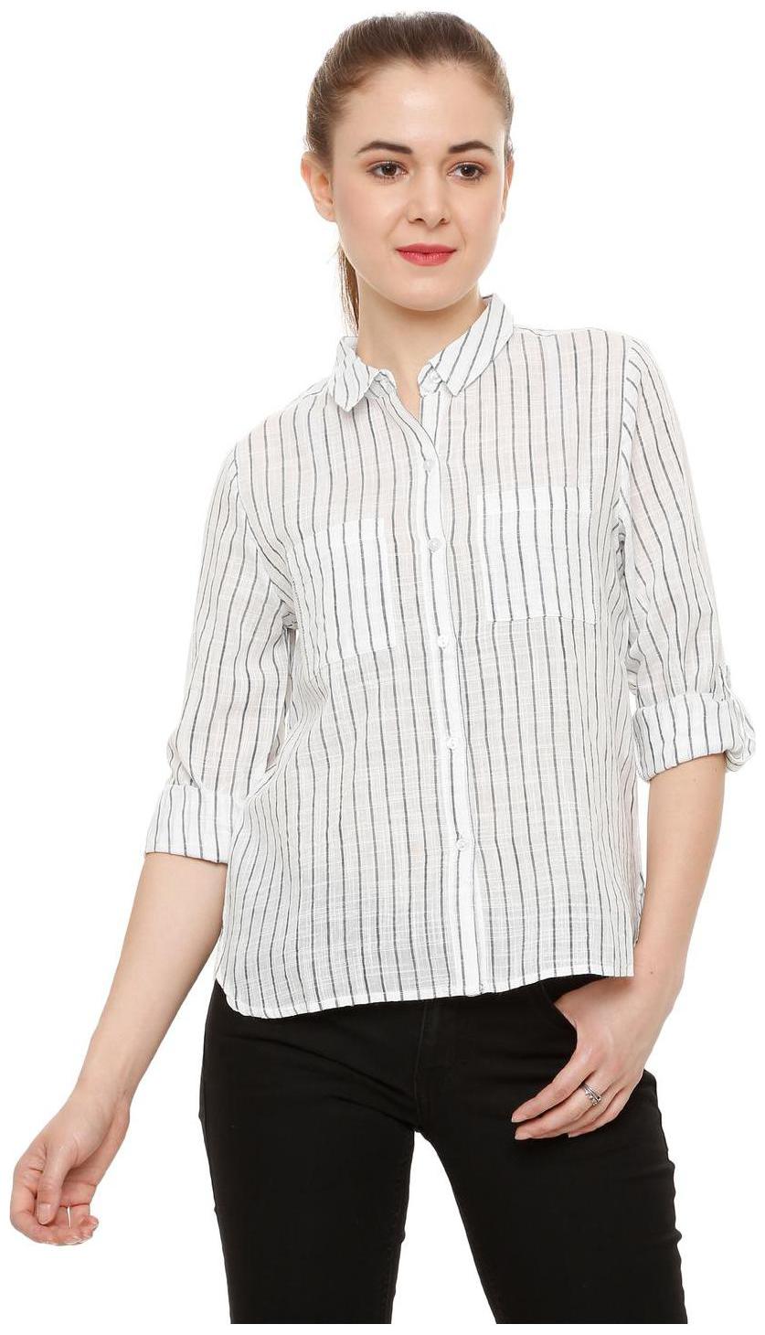

People Women White Striped Regular Fit Shirt