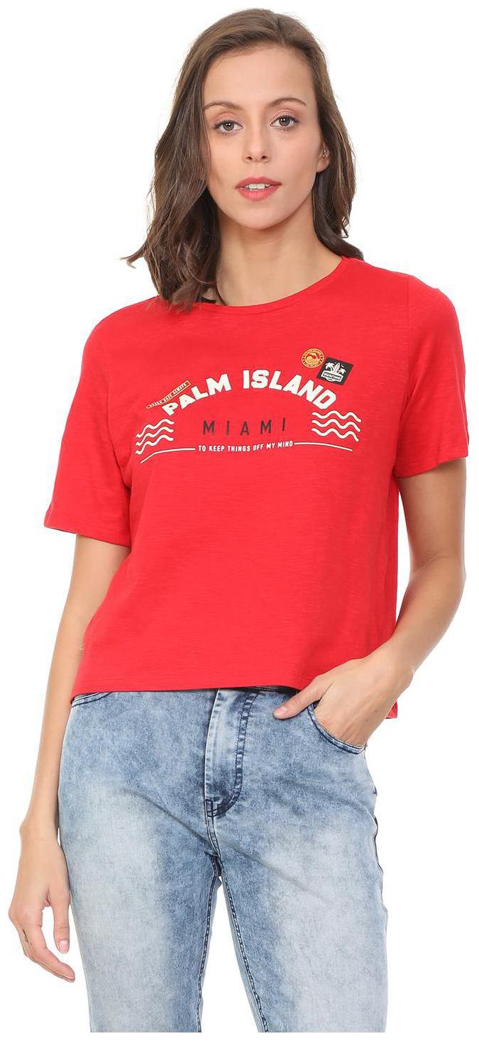 

People Women Red Regular fit Round neck Cotton T shirt