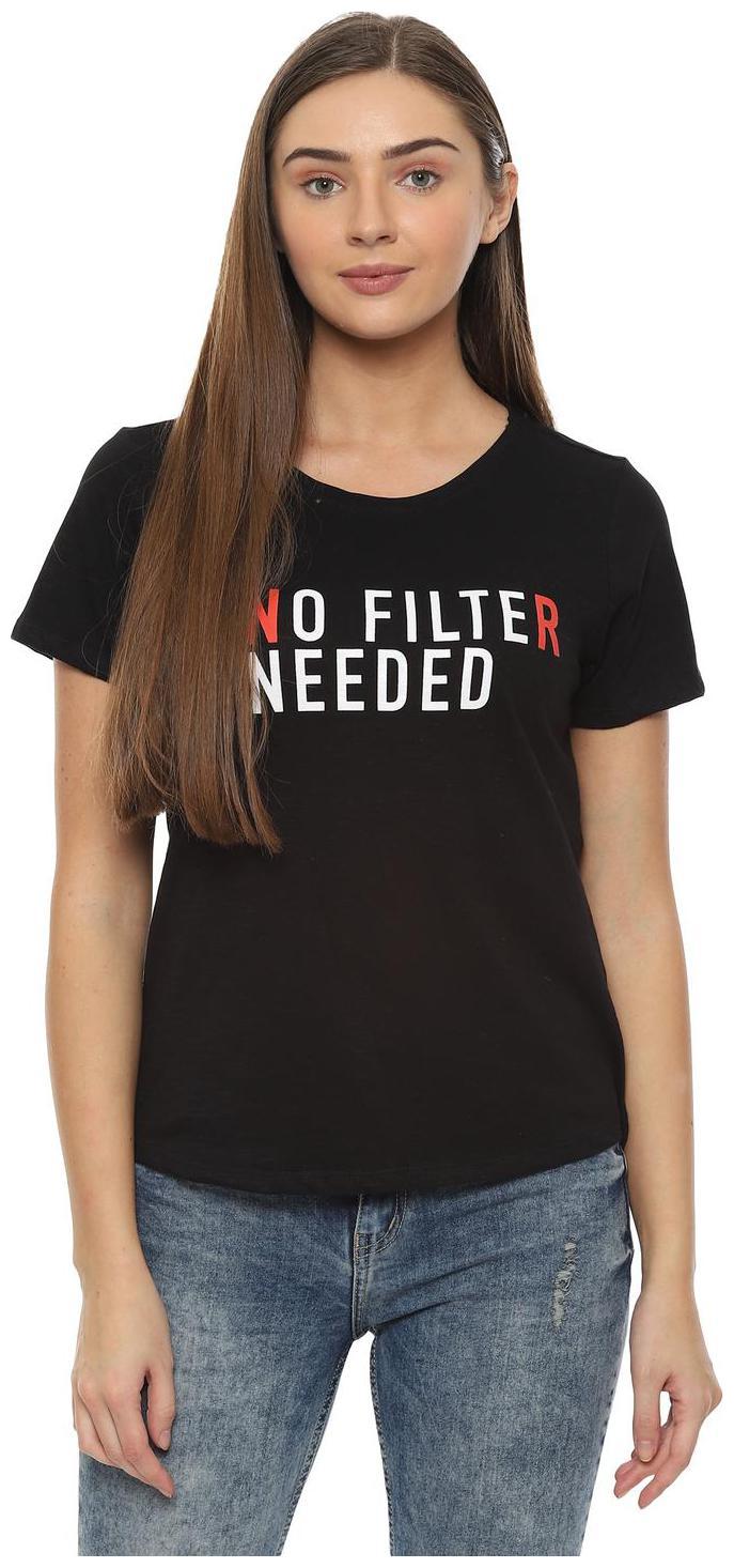 

People Women Black Regular fit Round neck Cotton T shirt