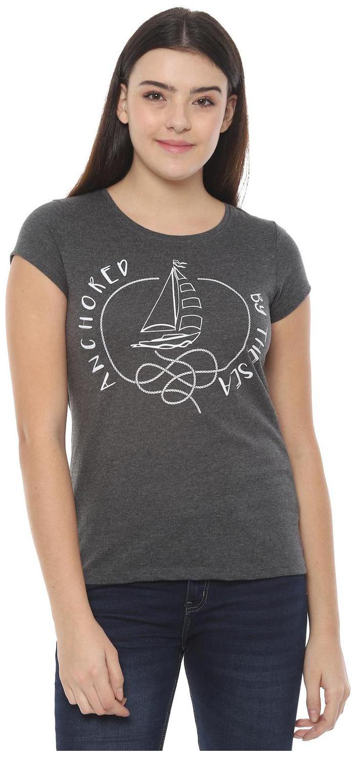 

People Women Grey Regular fit Round neck Blended T shirt