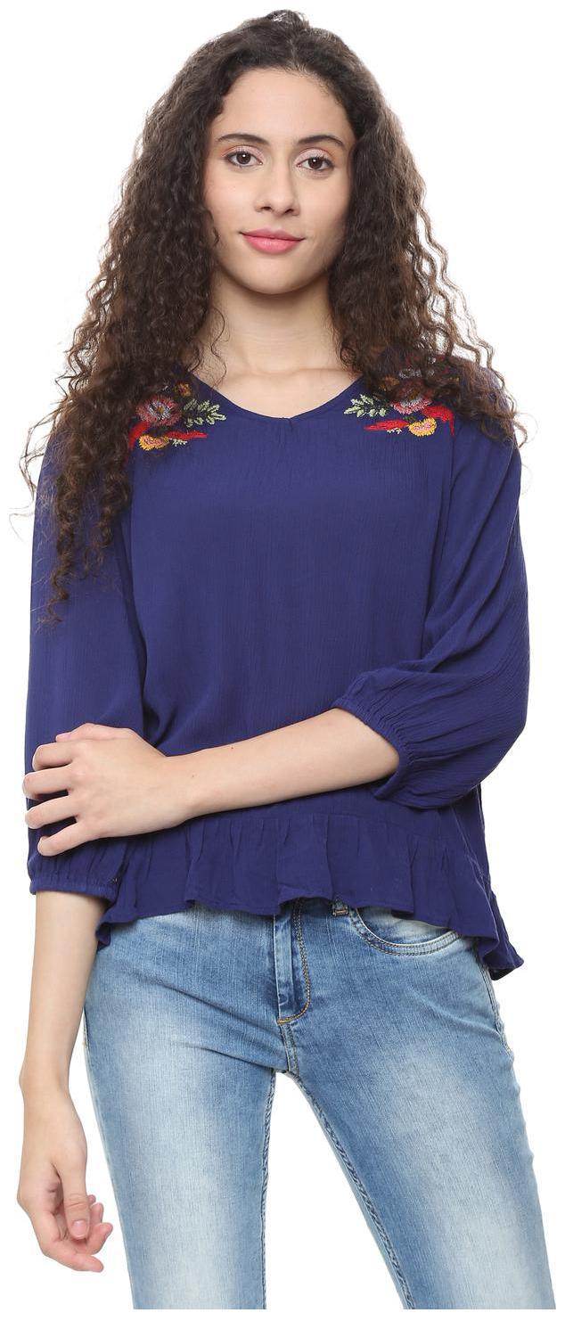 

People Women Embellished Regular top - Blue
