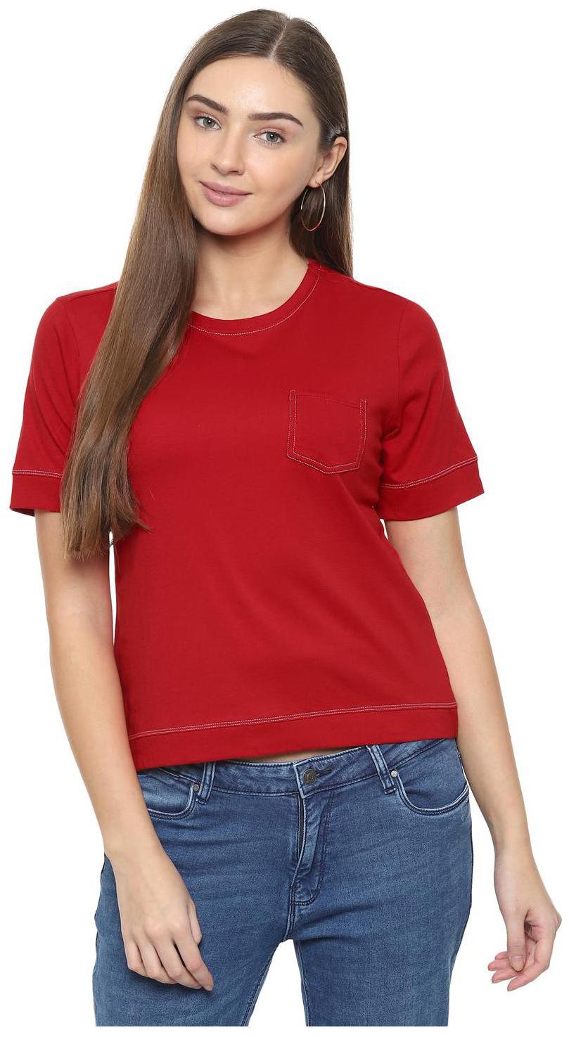 

People Women Red Regular fit Round neck Cotton T shirt