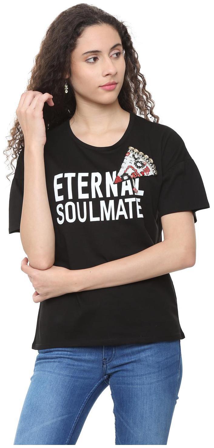 

People Women Black Regular fit Round neck Cotton T shirt