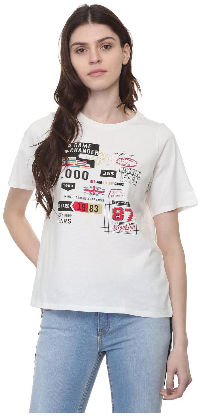 

People Women White Regular fit Round neck Cotton T shirt