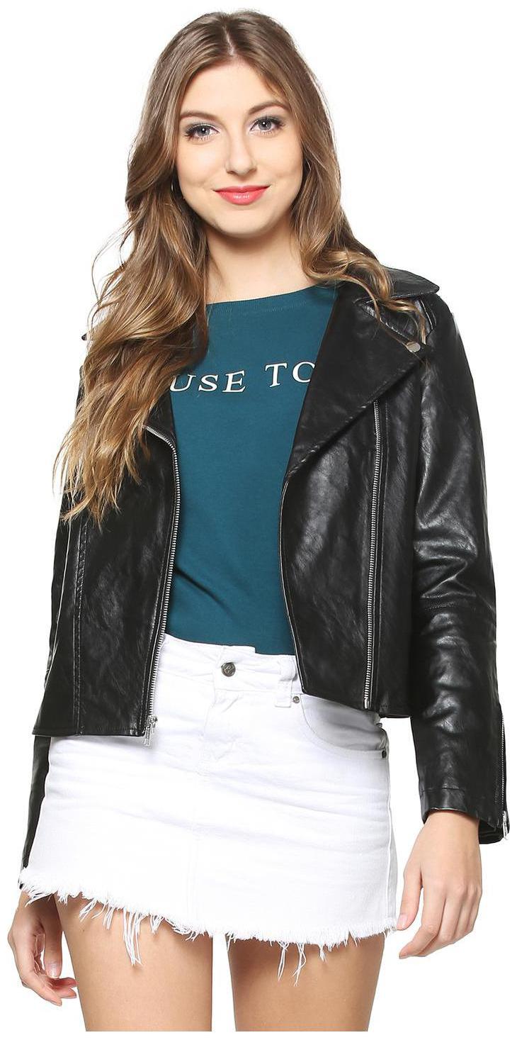 

People Women Solid Bomber Jacket - Black