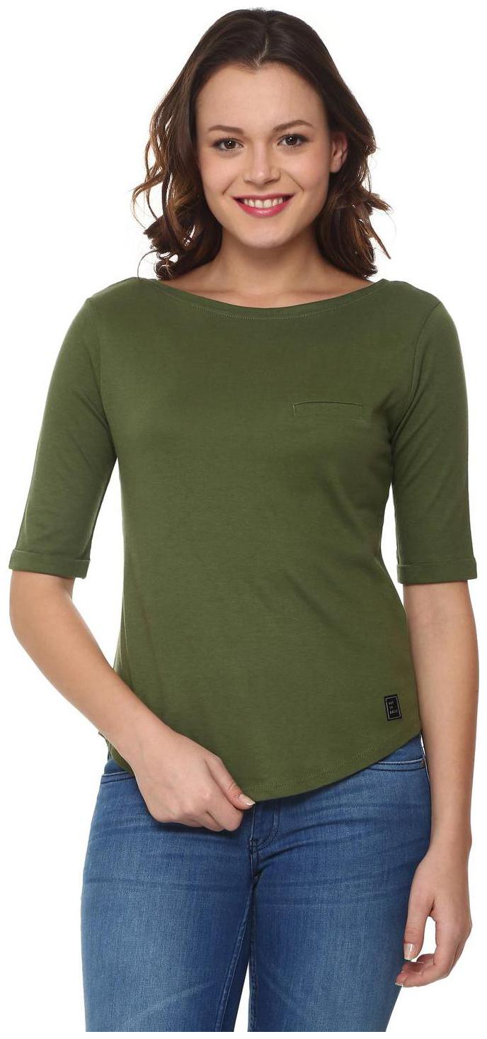 

People Women Green Regular fit Boat neck Blended T shirt