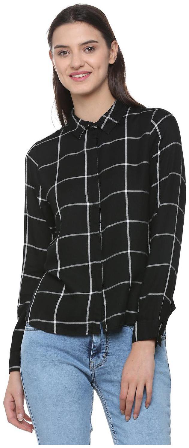 

People Women Black Checked Regular Fit Shirt