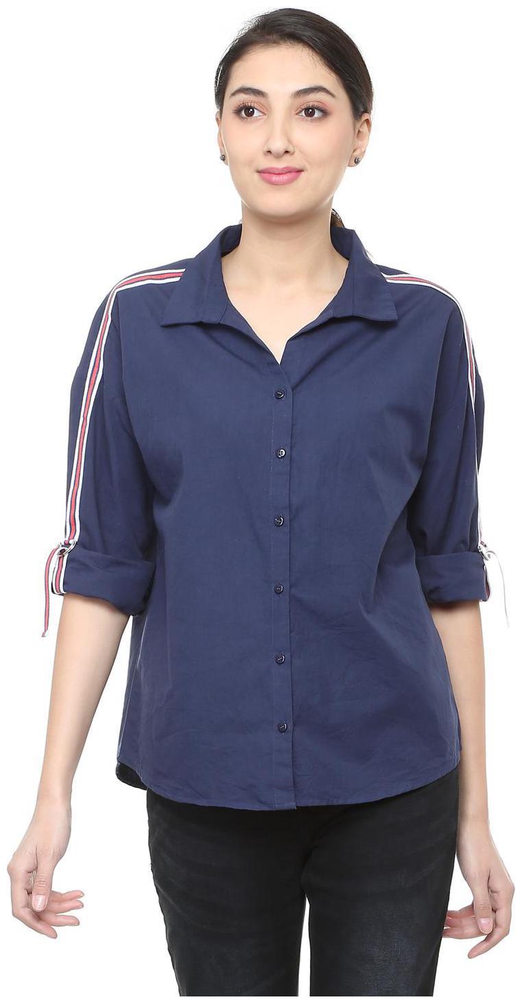 

People Women Blue Solid Regular Fit Shirt
