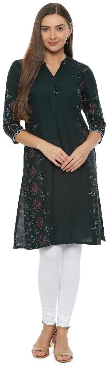 

People Women Green Printed Straight Kurta