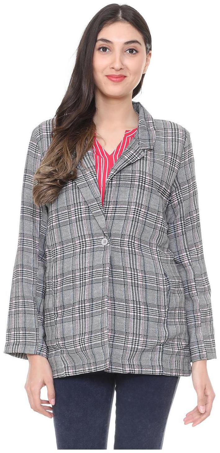 

People Women Checked Bomber Jacket - Grey
