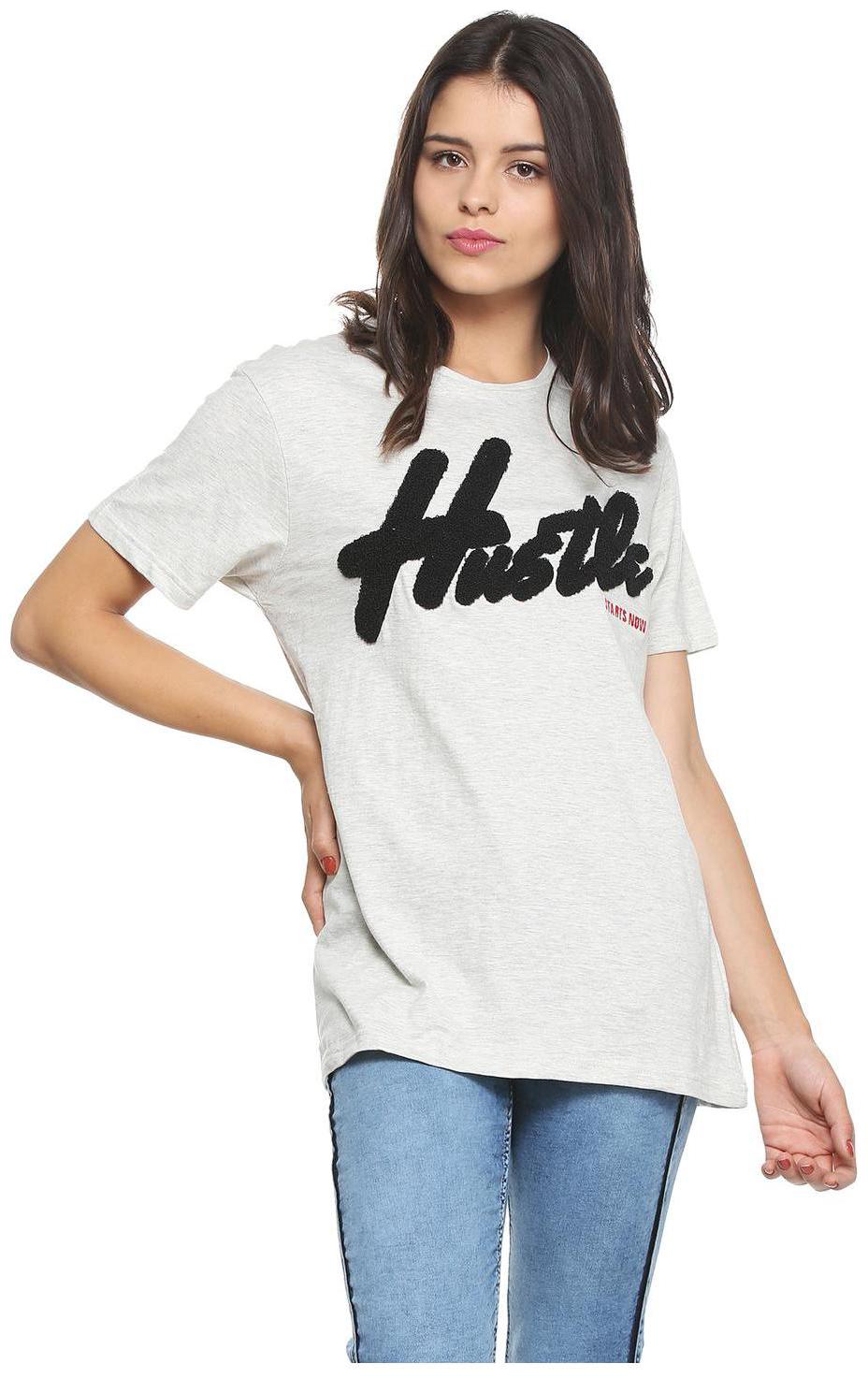 

People Women White Loose fit Round neck Blended T shirt