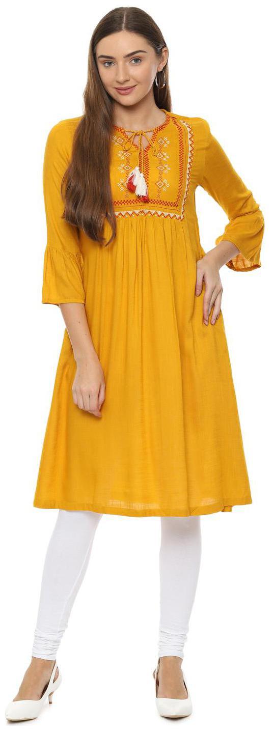 

People Women Yellow Embroidered Anarkali Kurta