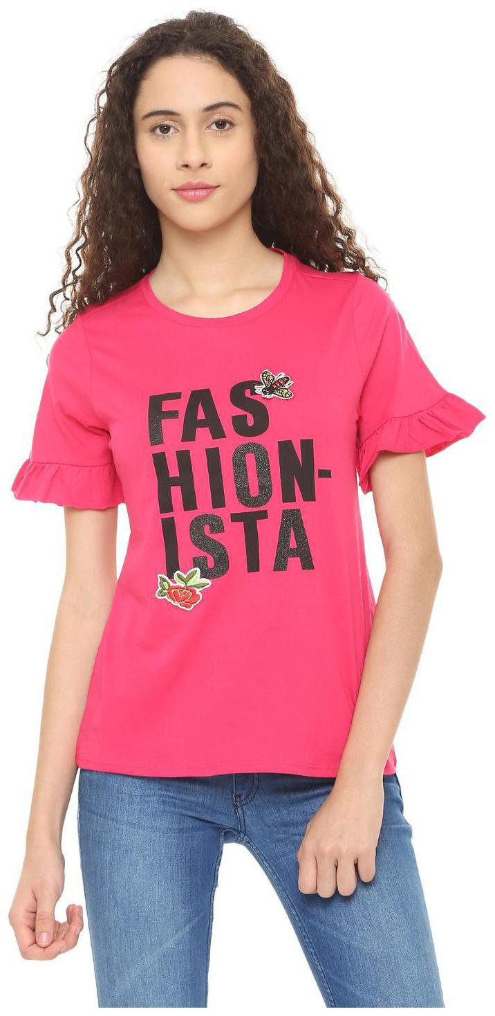 

People Women Pink Regular fit Round neck Cotton T shirt