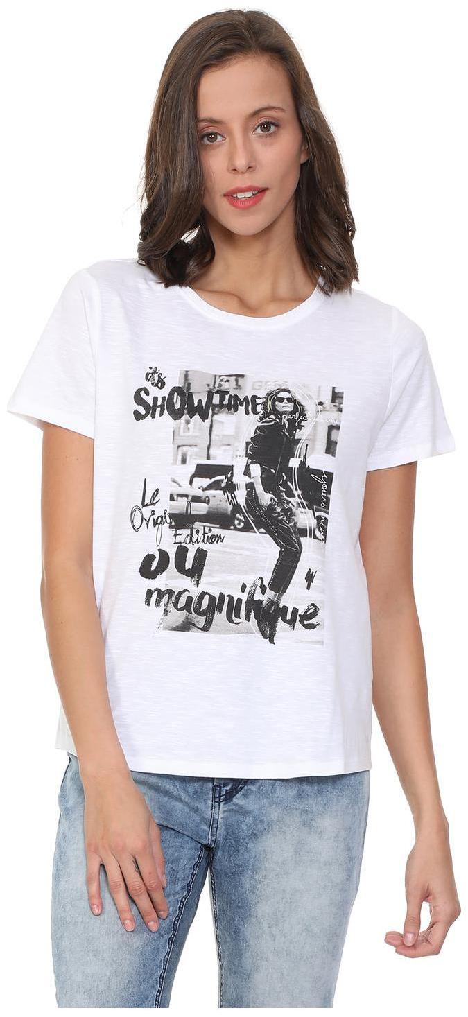 

People Women White Regular fit Round neck Cotton T shirt