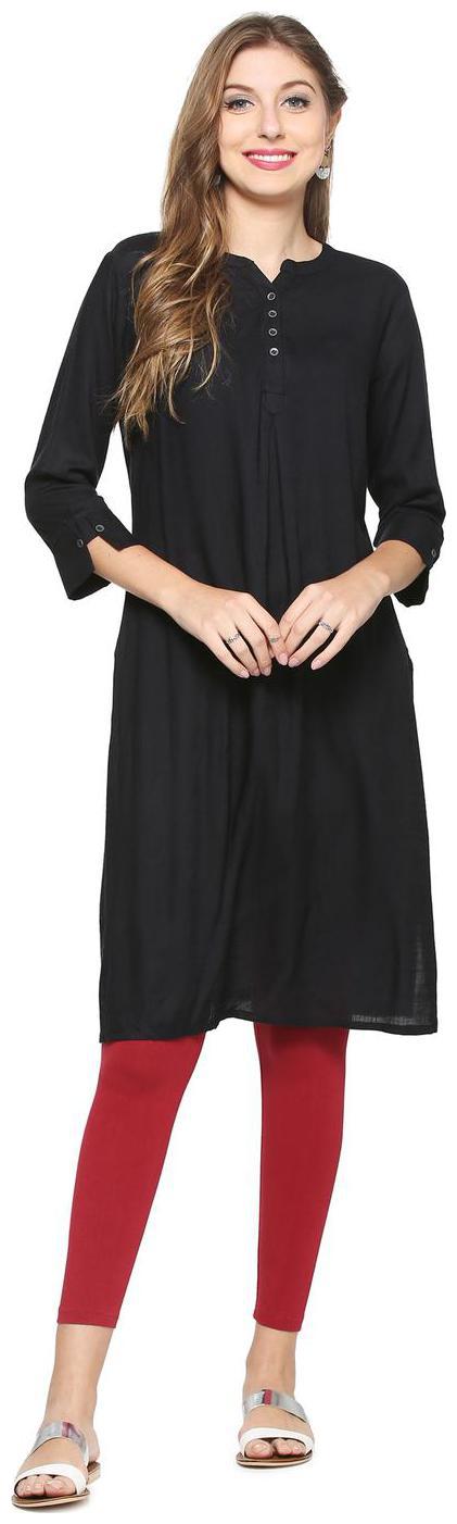 

People Women Black Solid Straight Kurta