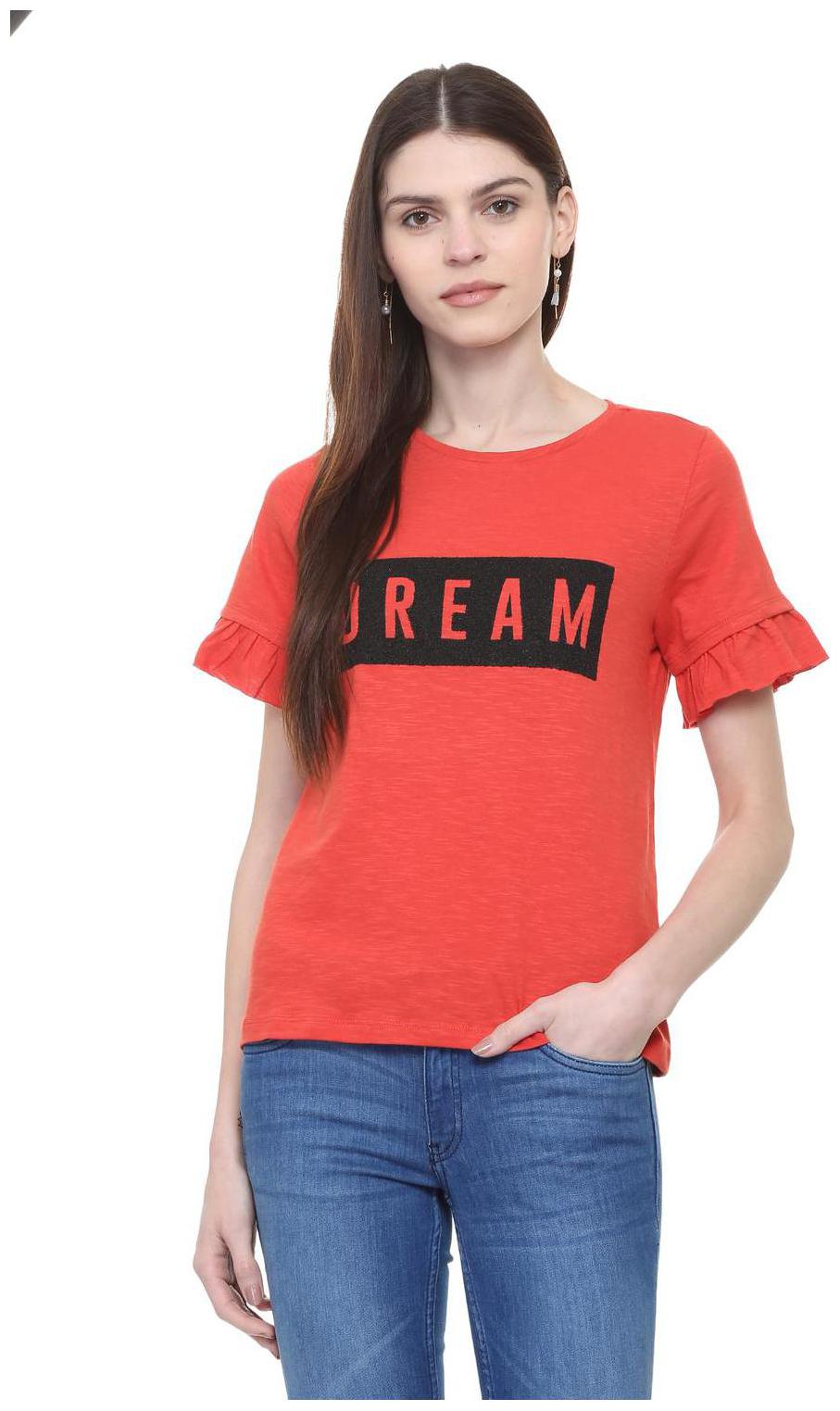 

People Women Red Regular fit Round neck Cotton T shirt