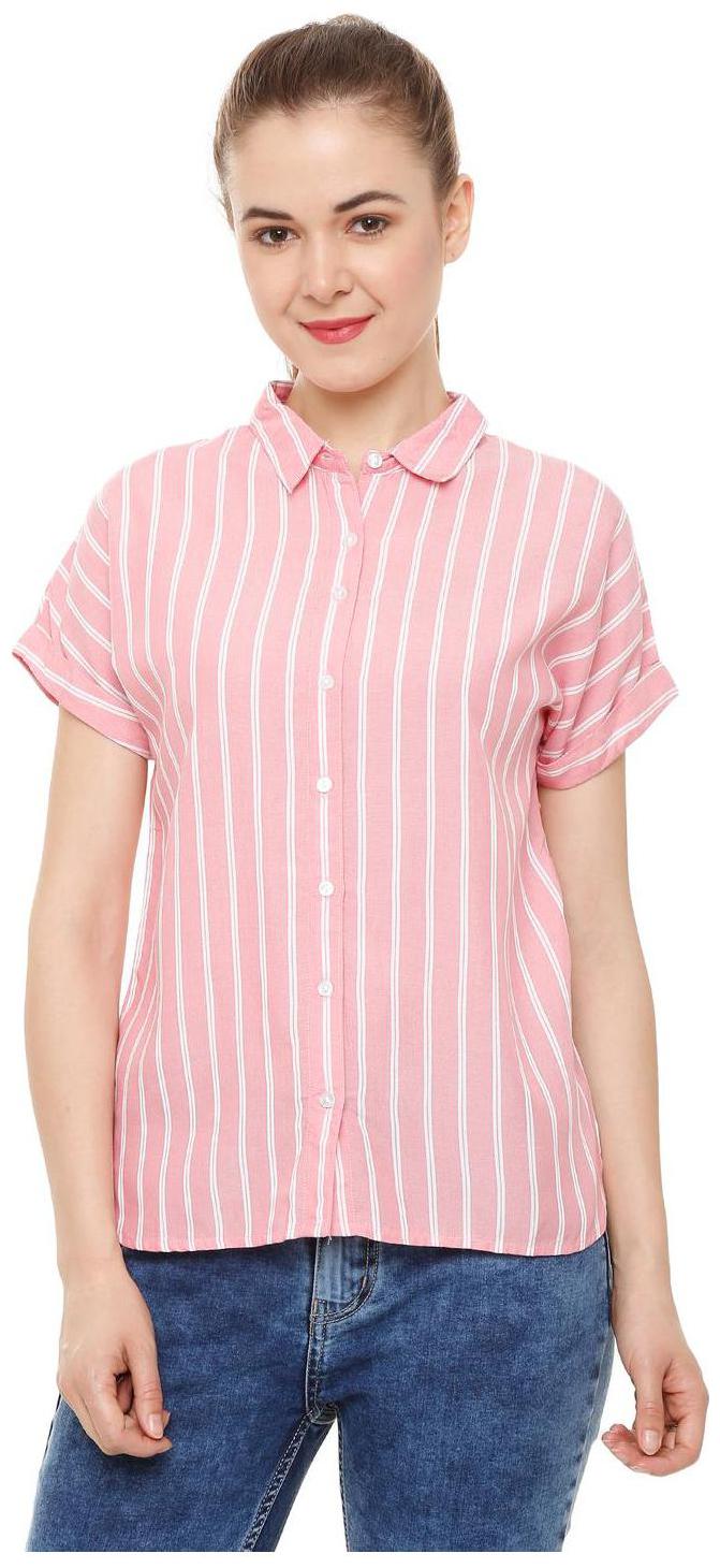 

People Women Pink Striped Regular Fit Shirt