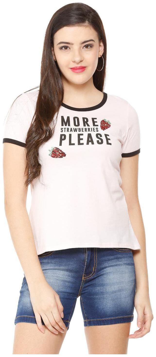 

People Women Pink Regular fit Round neck Blended T shirt