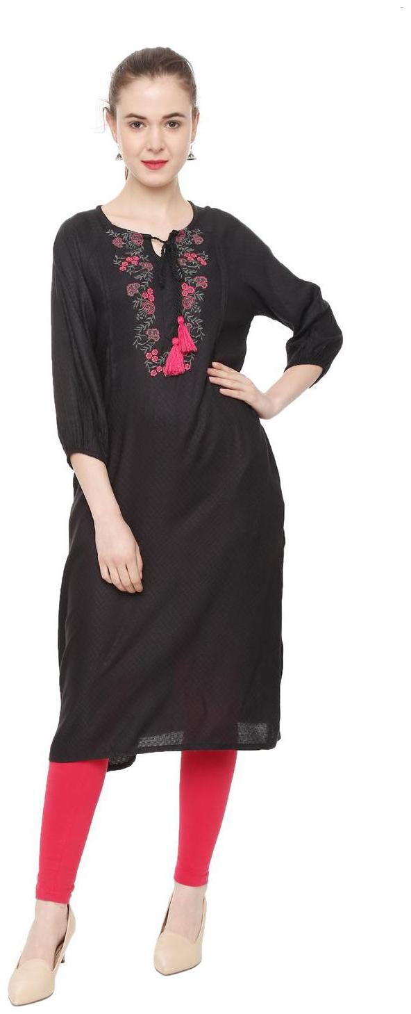 

People Women Black Printed Regular Kurta