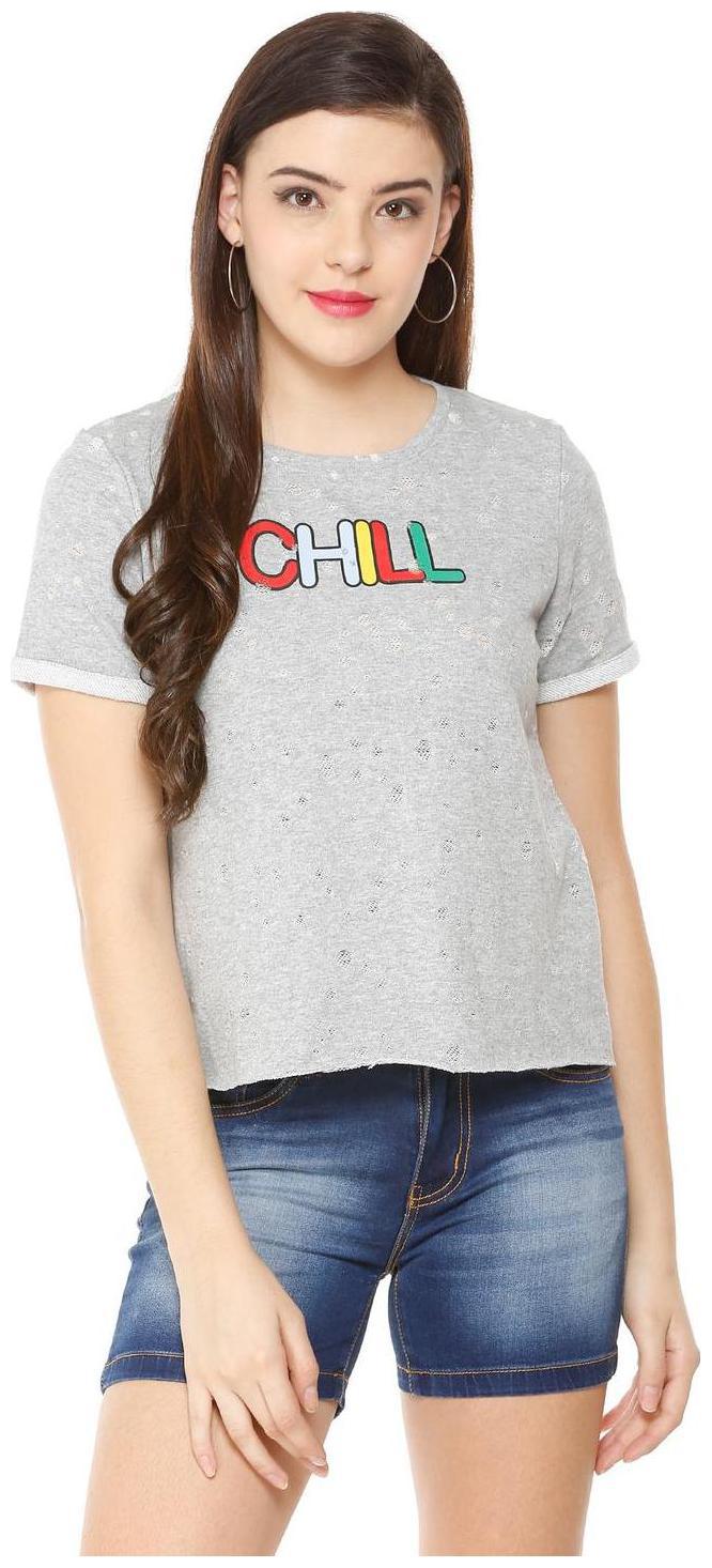 

People Women Self design Regular tunic - Grey