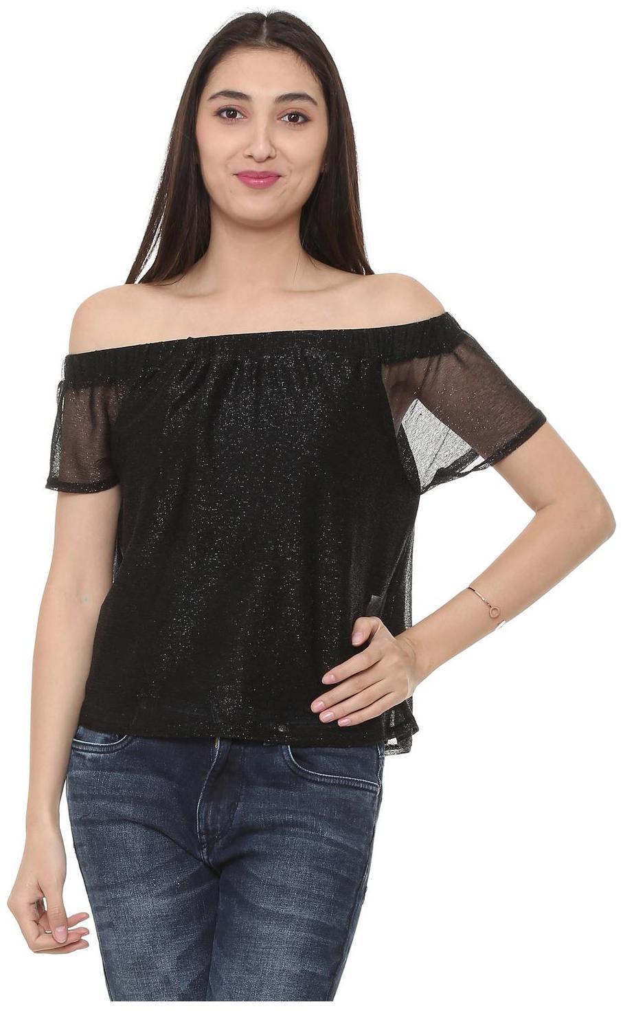 

People Women Self design Regular top - Black