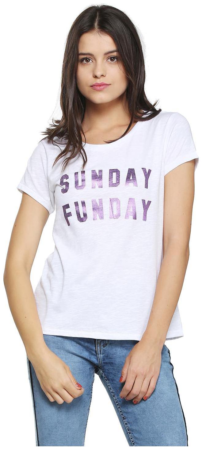 

People Women White Loose fit Round neck Cotton T shirt