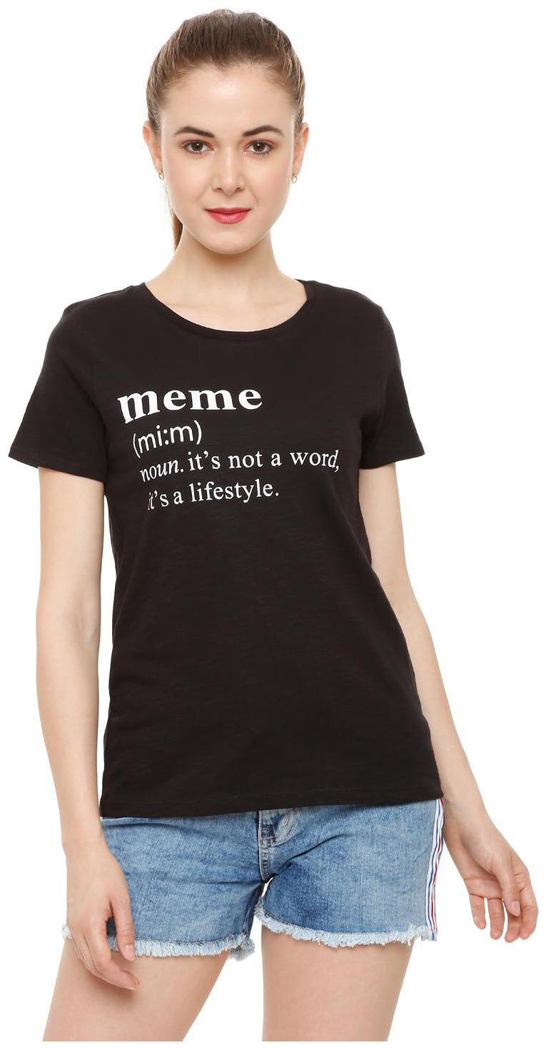 

People Women Black Regular fit Round neck Cotton T shirt