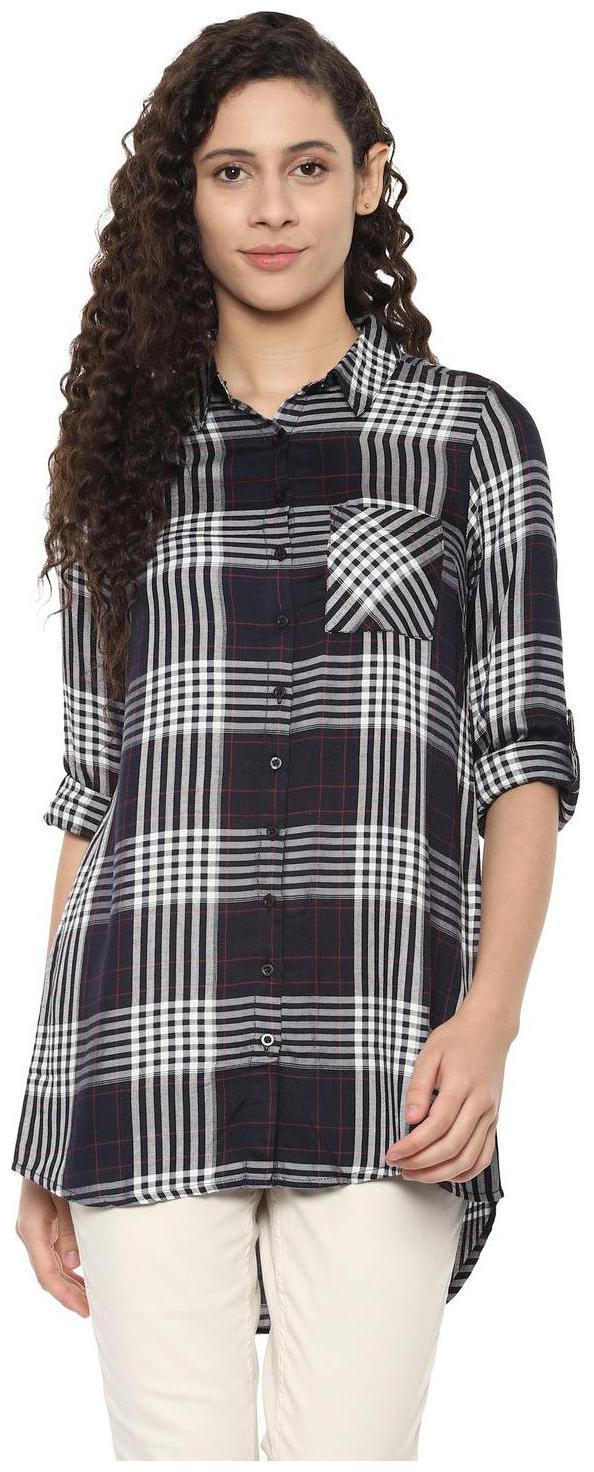 

People Women Blue Checked Regular Fit Shirt
