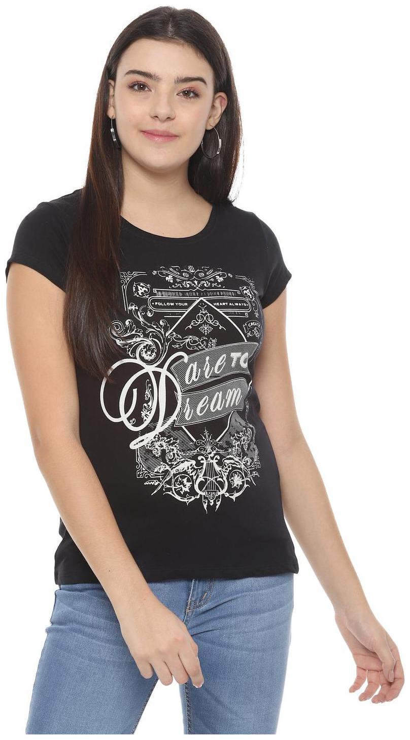 

People Women Black Regular fit Round neck Cotton T shirt