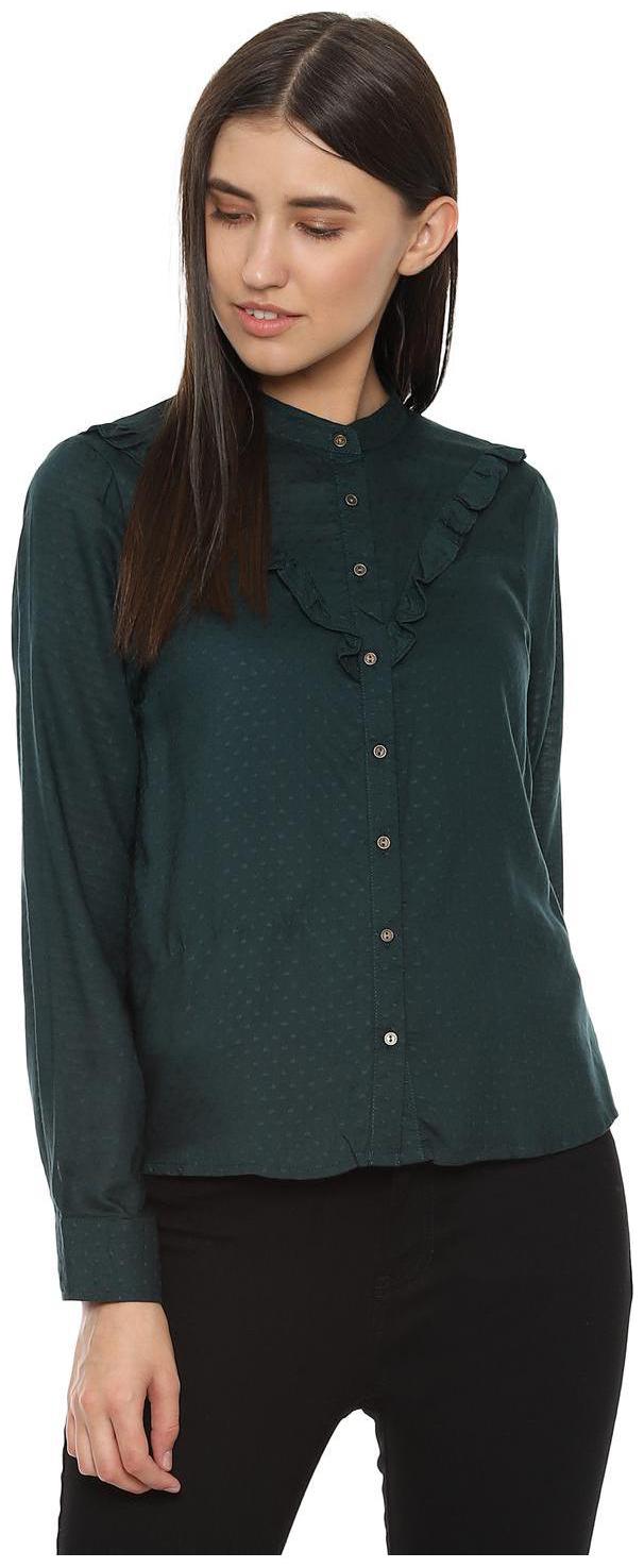 

People Women Green Self Design Regular Fit Shirt