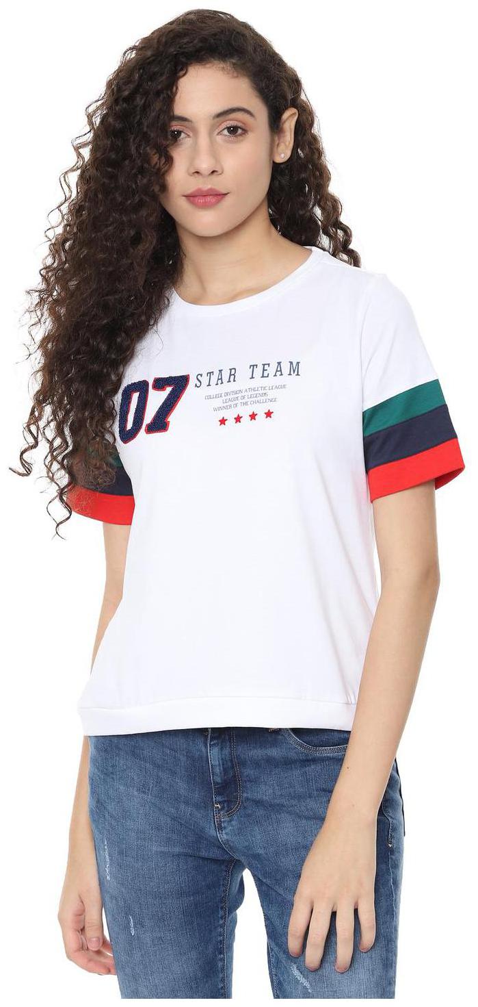 

People Women White Regular fit Round neck Cotton T shirt