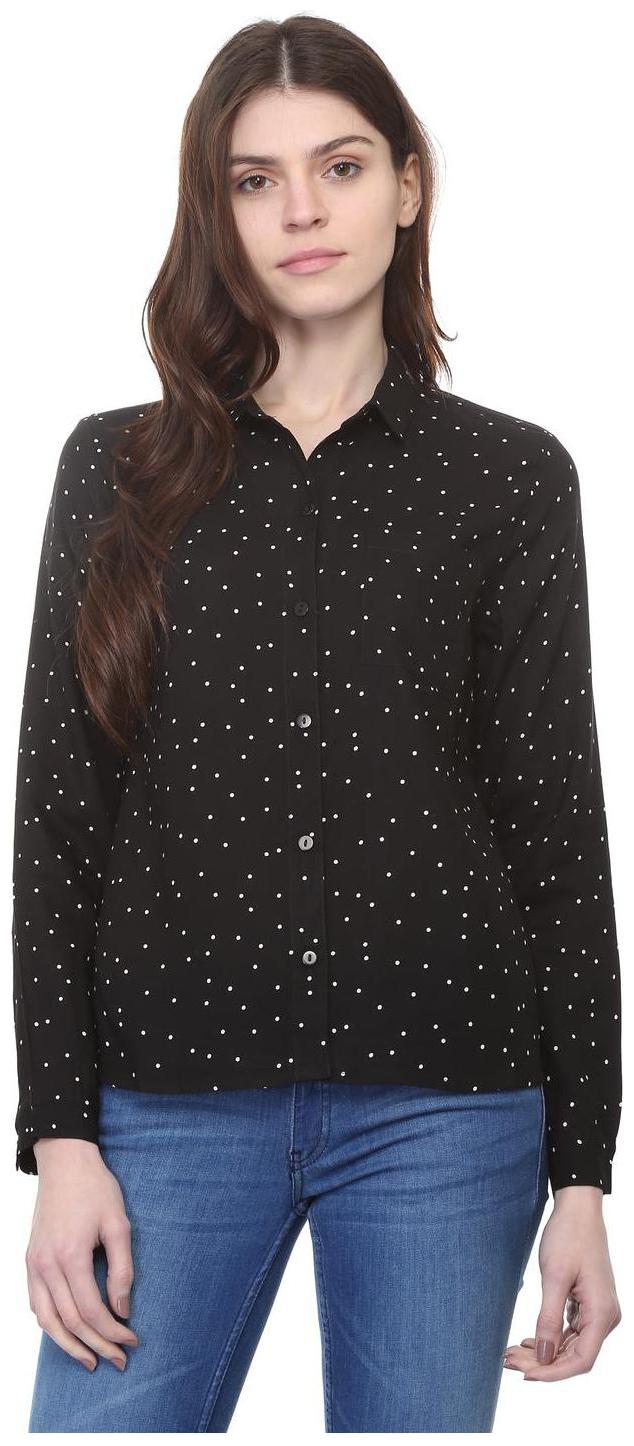 

People Women Black Printed Regular Fit Shirt