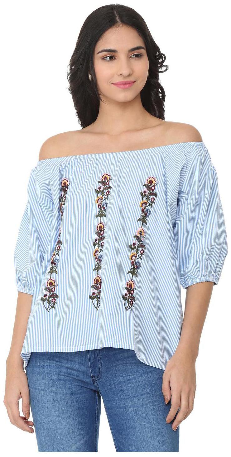 

People Women Embroidered Regular top - Blue
