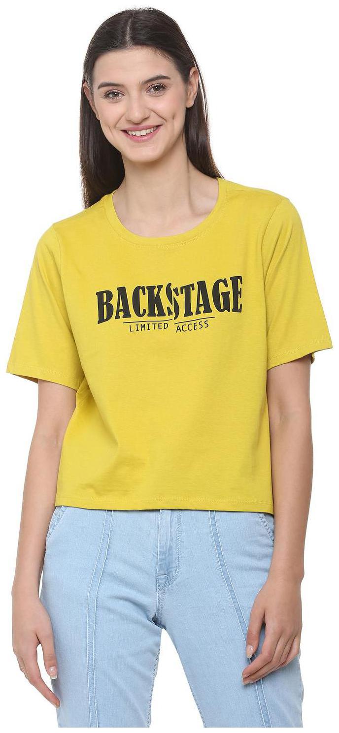 

People Women Yellow Regular fit Round neck Cotton T shirt