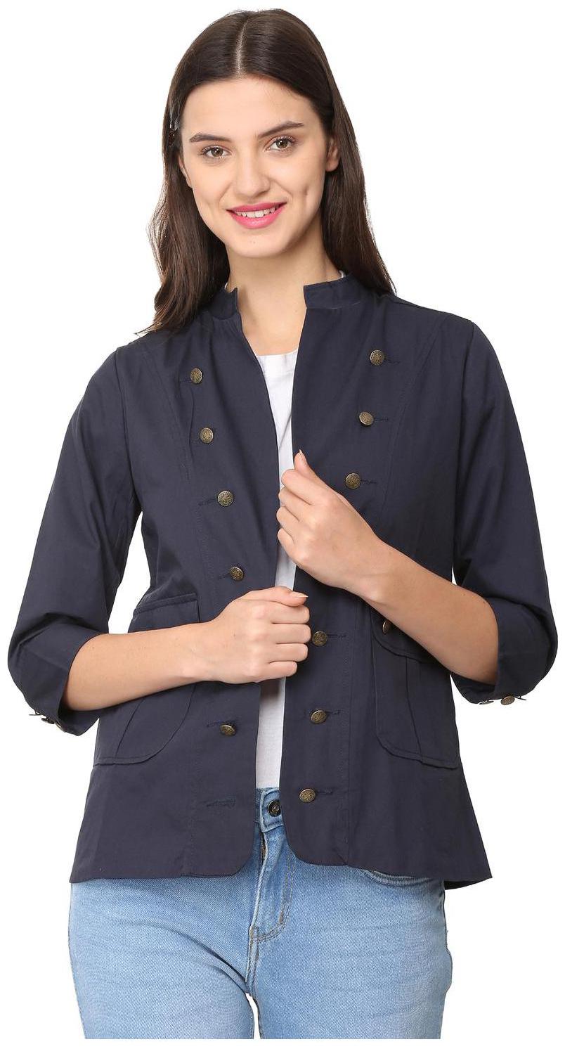 

People Women Solid Denim Jacket - Blue