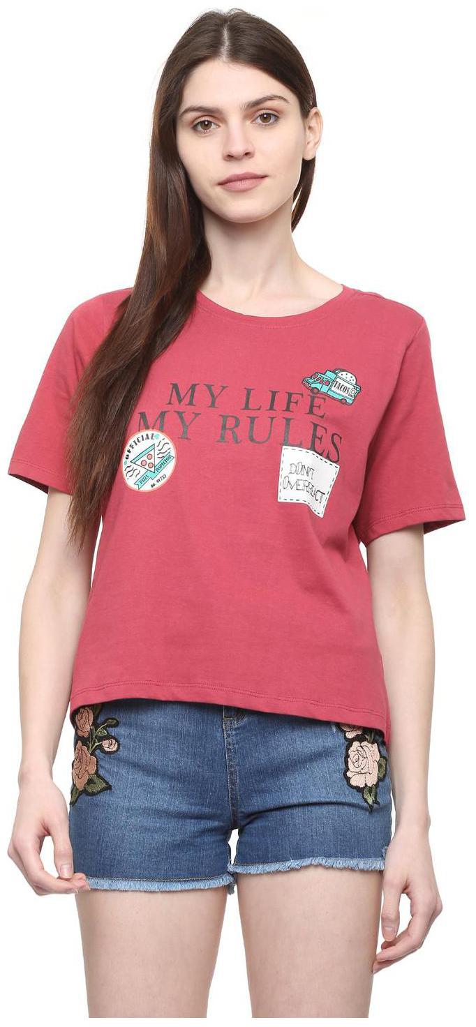 

People Women Red Regular fit Round neck Cotton T shirt