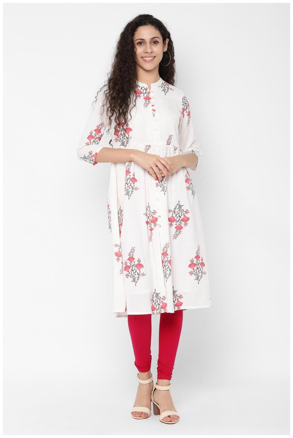 

People Women White Printed Anarkali Kurti
