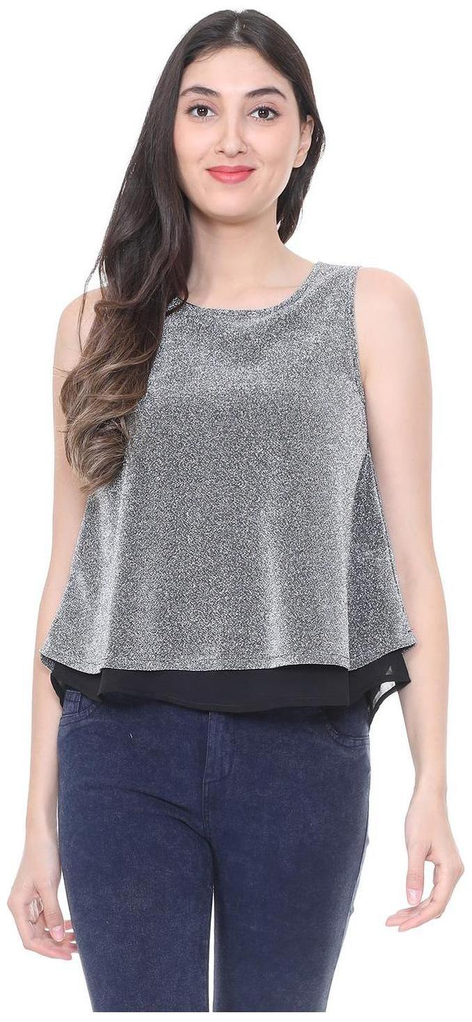 

People Women Self design Regular top - Grey