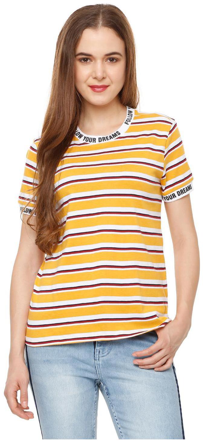 

People Women Yellow Regular fit Round neck Cotton T shirt