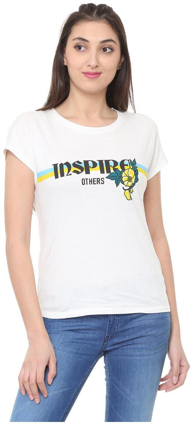 

People Women White Regular fit Round neck Cotton T shirt