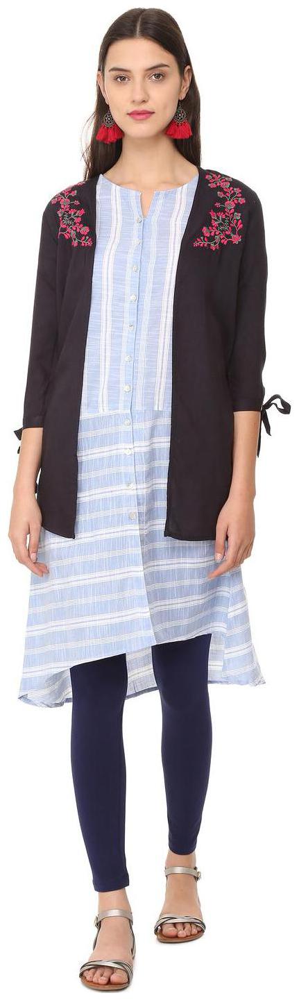 

People Women Embroidered Regular Jacket - Black