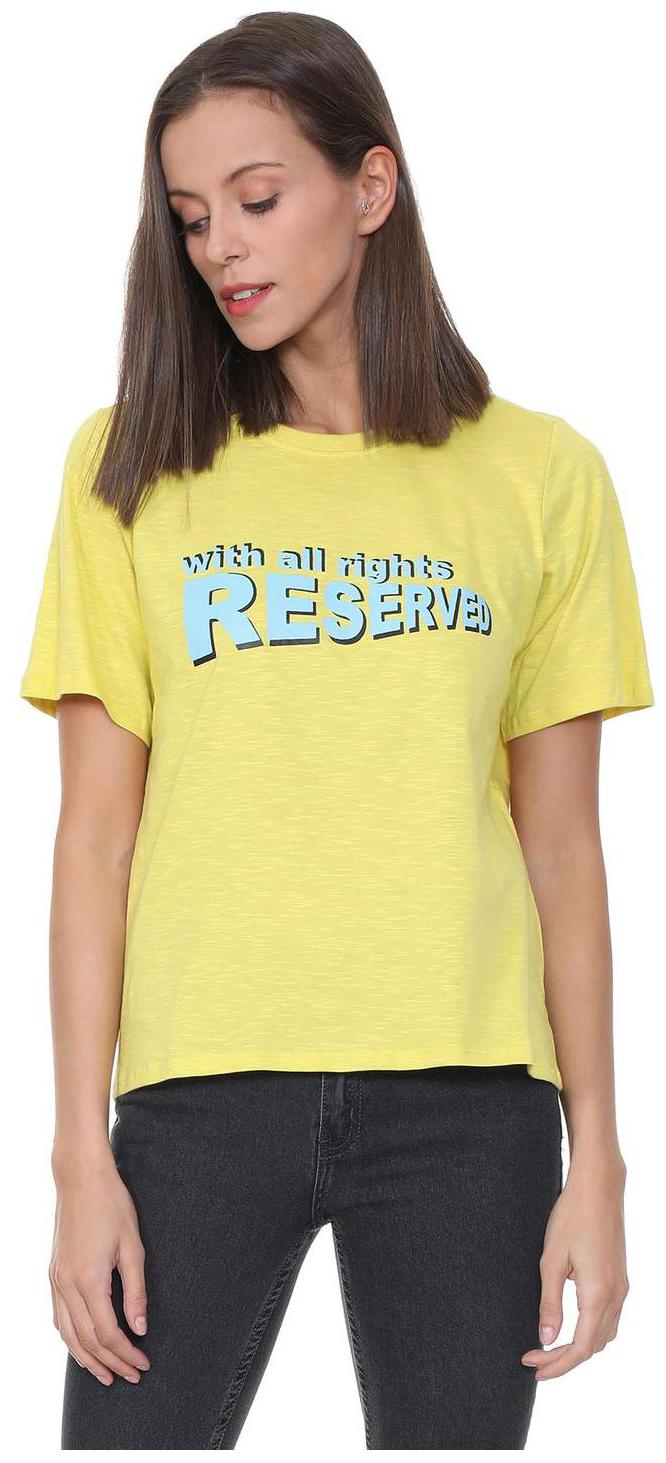 

People Women Yellow Regular fit Round neck Cotton T shirt