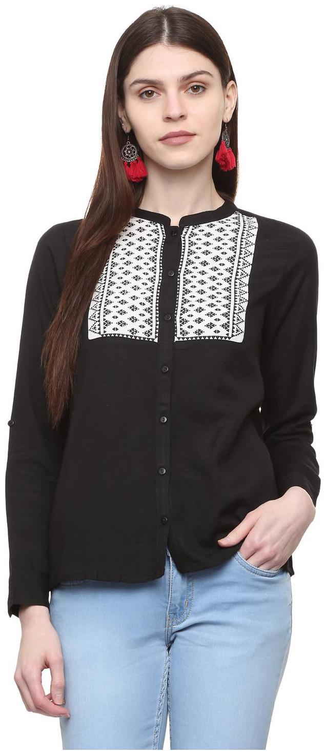 

People Women Black Printed Regular Fit Shirt