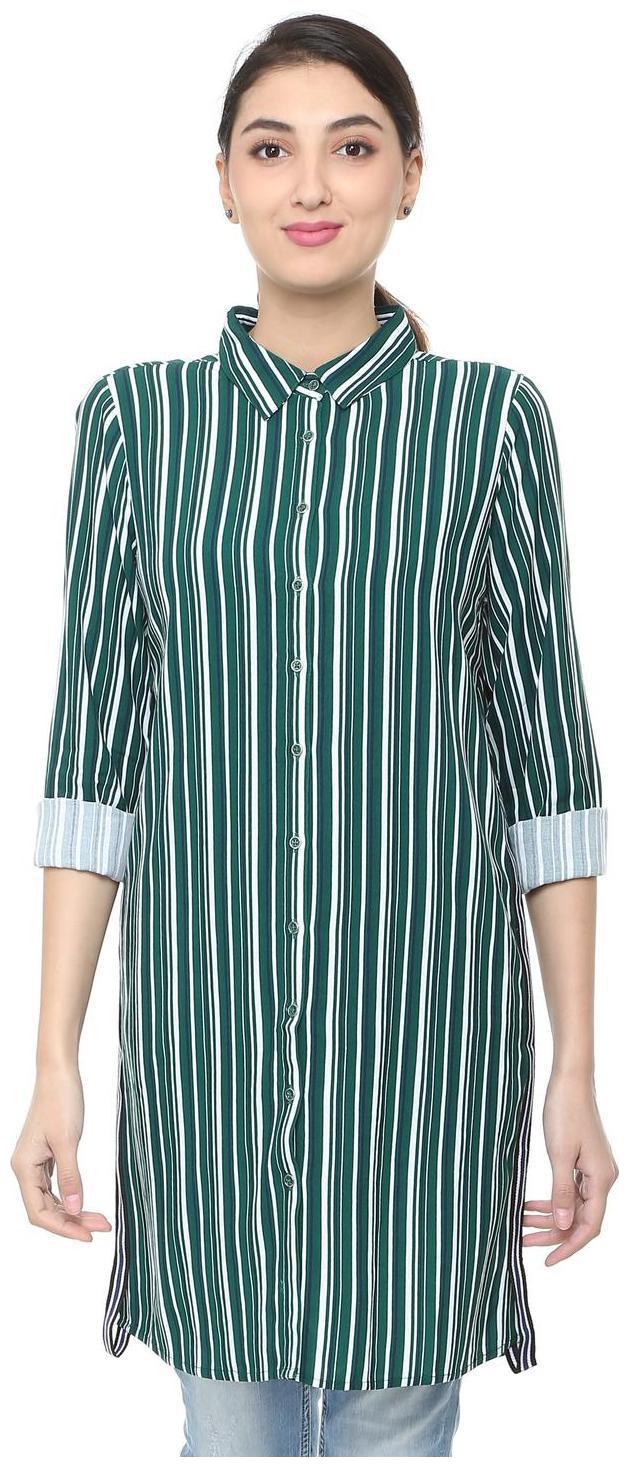 

People Women Green Striped Regular Fit Shirt